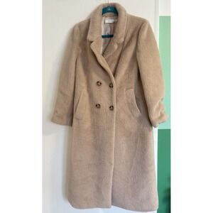 ASTR The Label Faux Fur Plush Long Coat Sand Beige Double Breasted Women's Small